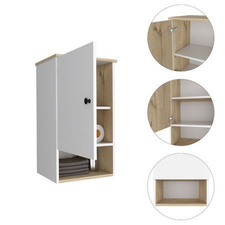 TUHOME St. Angelo Medicine Cabinet, Two Internal Shelves, Single Door, One Shelf, Light Oak/White GDB7120